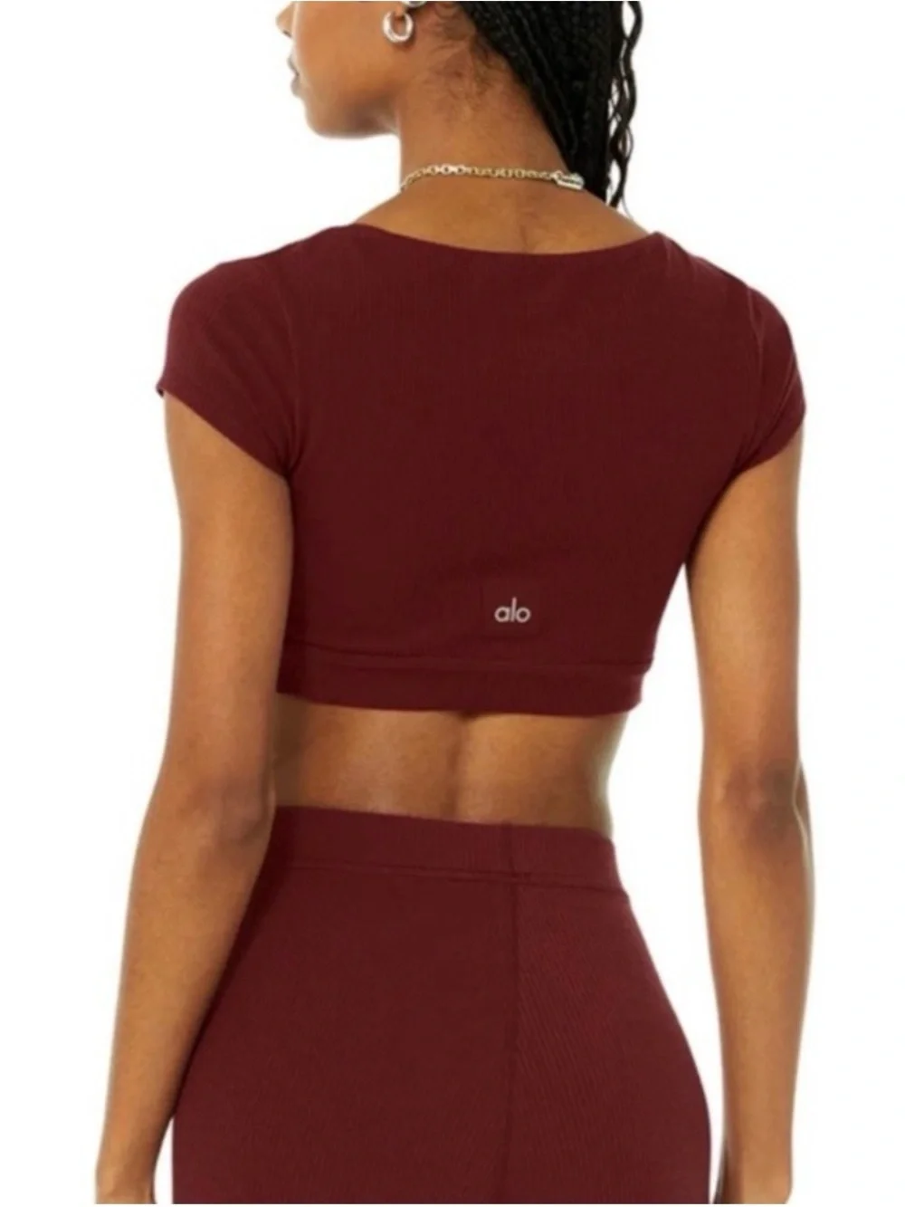 Alo Yoga Blissful Henley Top Womens Size XS Burgundy Built In Sports Bra